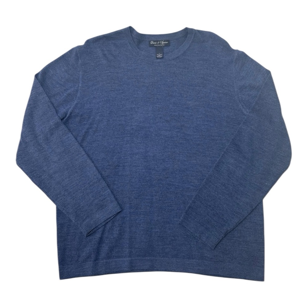 100% Extra Fine Merino Wool Sweater Men’s Large Navy Crewneck Lightweight